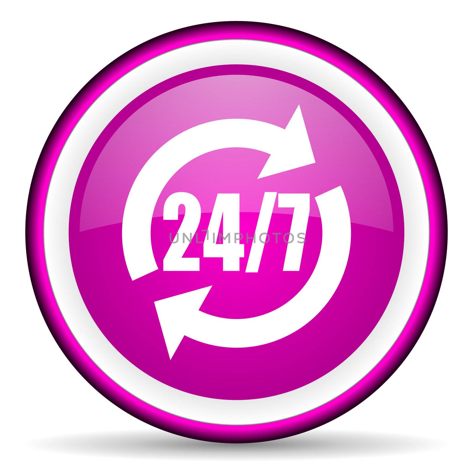 24/7 service violet glossy icon on white background