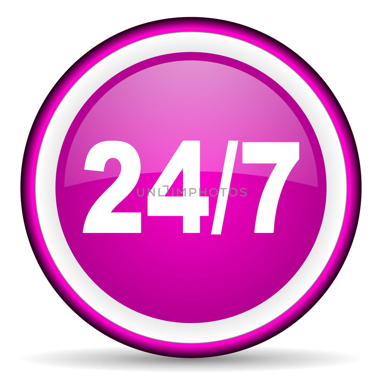 24 for 7 violet glossy icon on white background