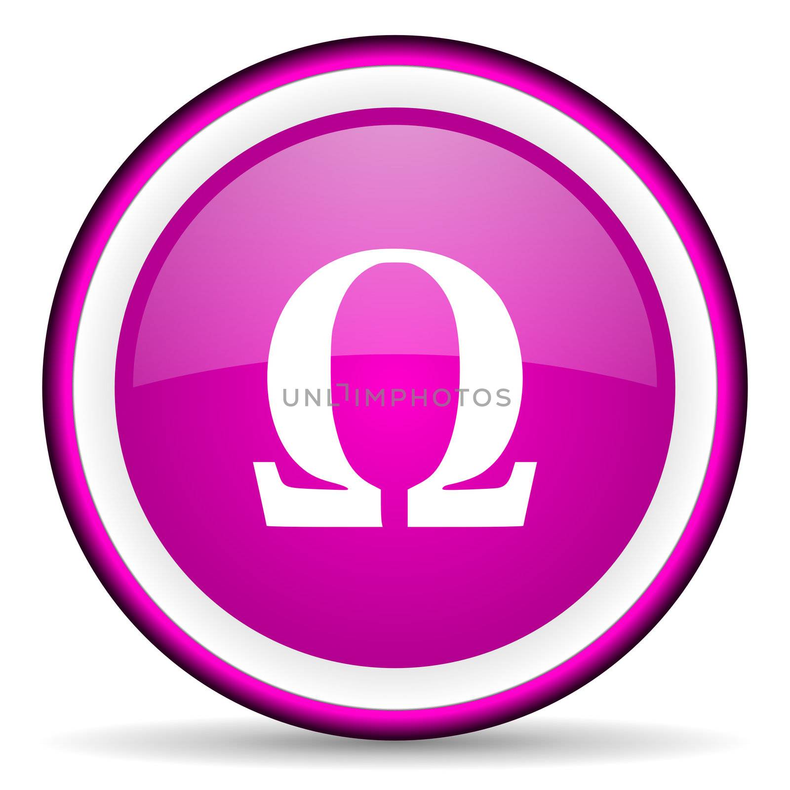 omega violet glossy icon on white background