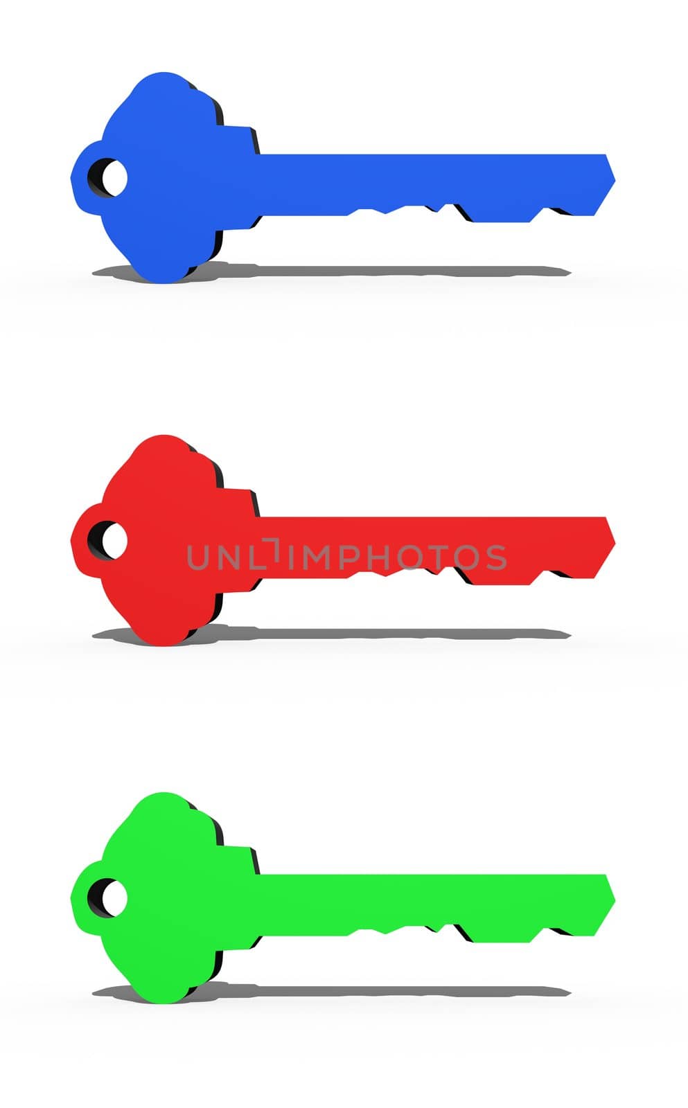 3D keys isolated against a white background