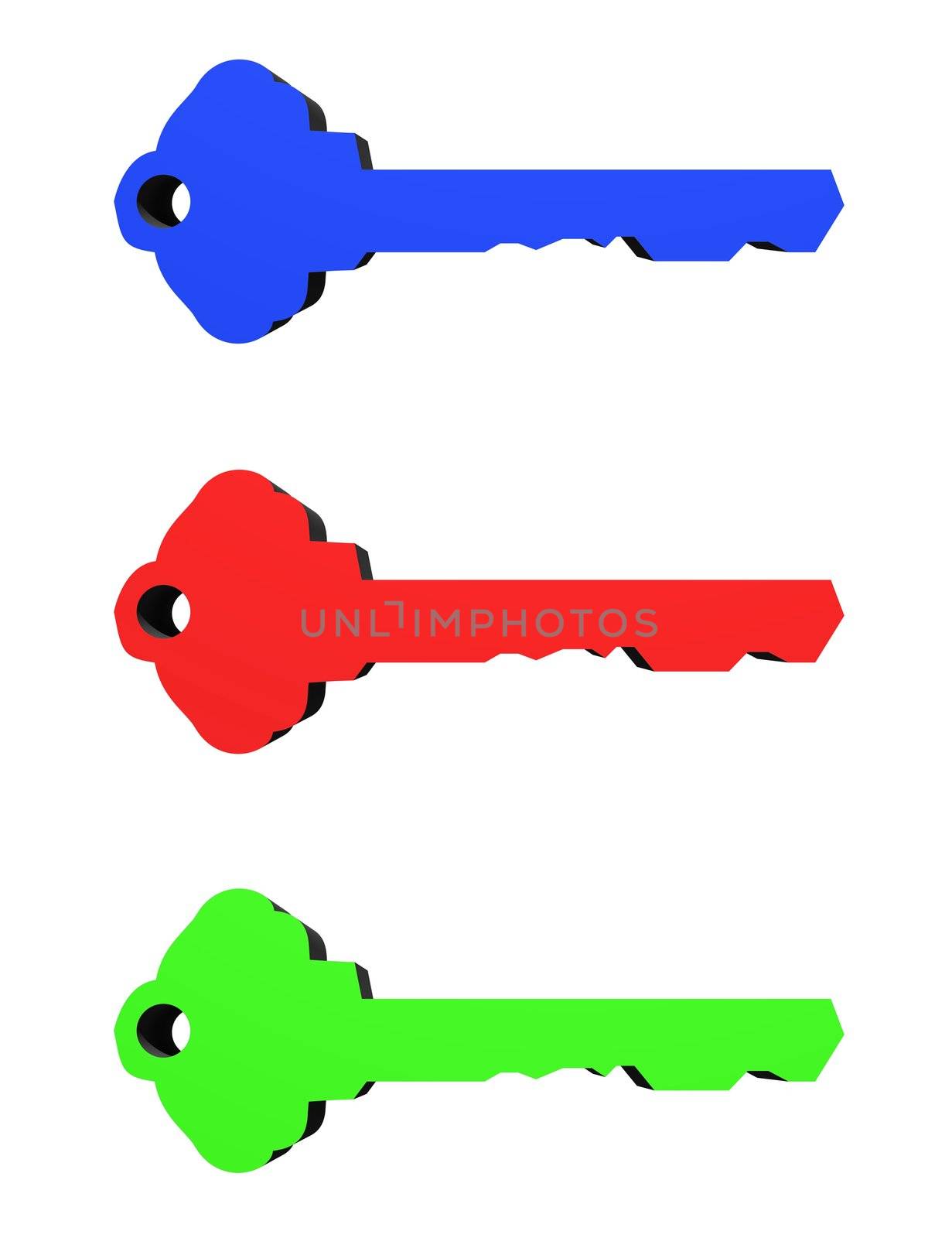 3D keys isolated against a white background