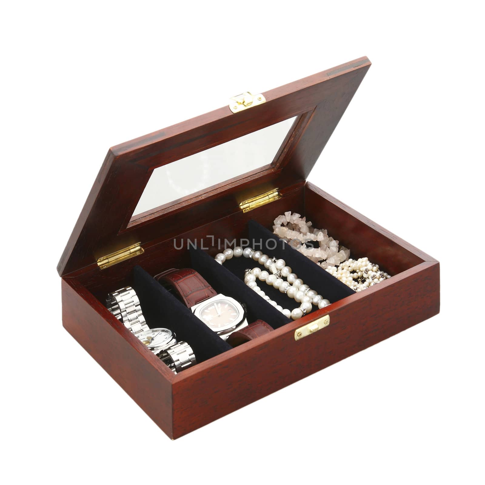 Nice wooden gift box for keep belonging and miscellaneous stuffs isolated on white