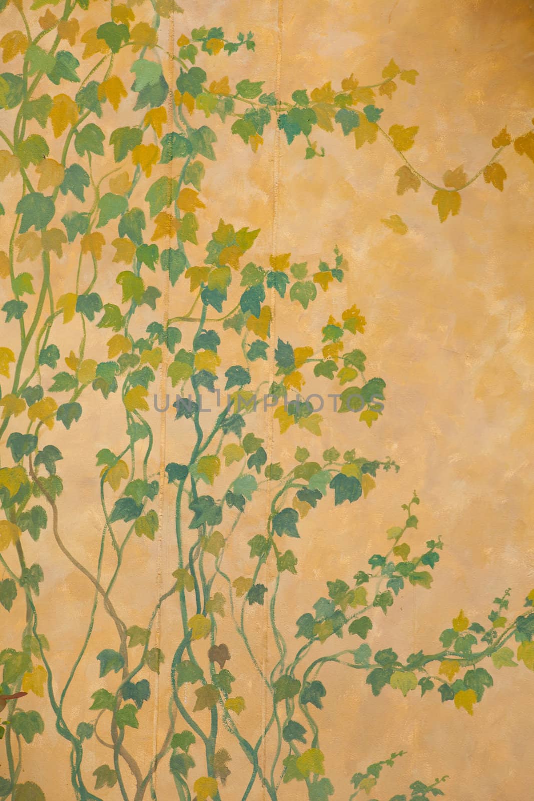green ivy paint on old yellow wall