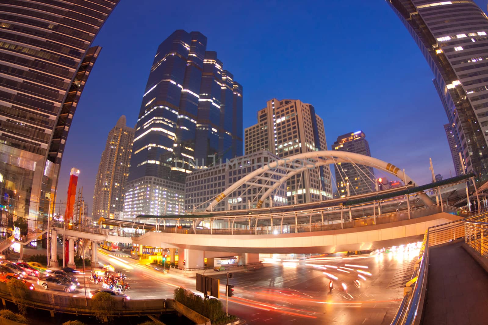 Night traffic lights in the Bangkok, Thailand