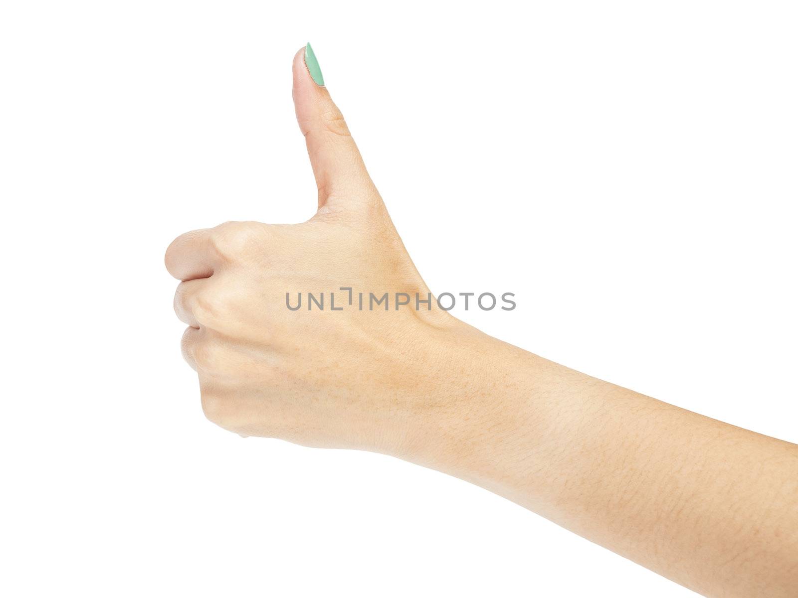 woman hand pressing, thumb up