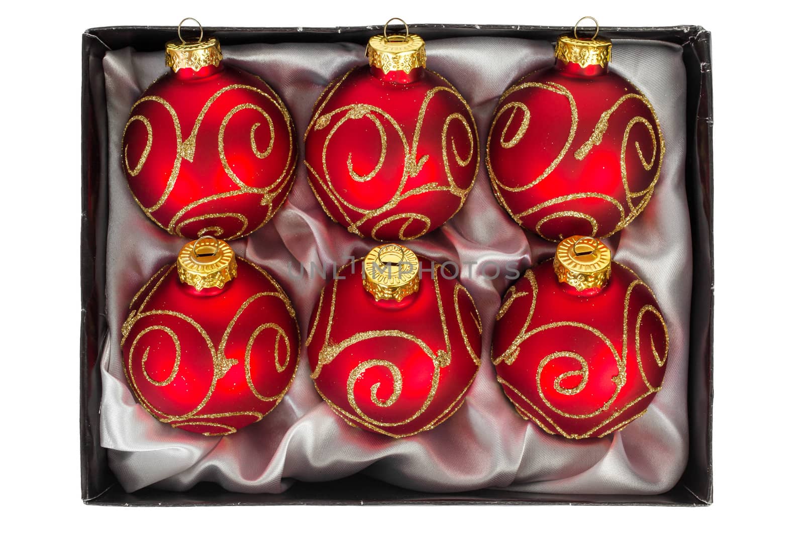 Christmas ball isolated on white background, red color, top view