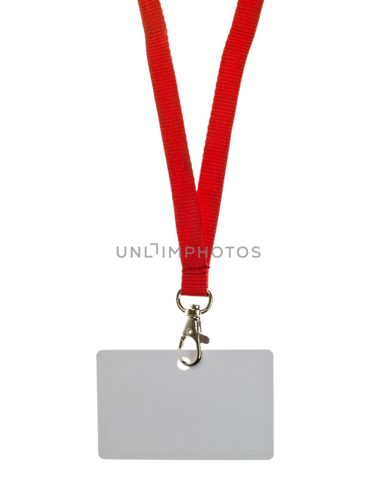 Blank badge with red neckband on white background