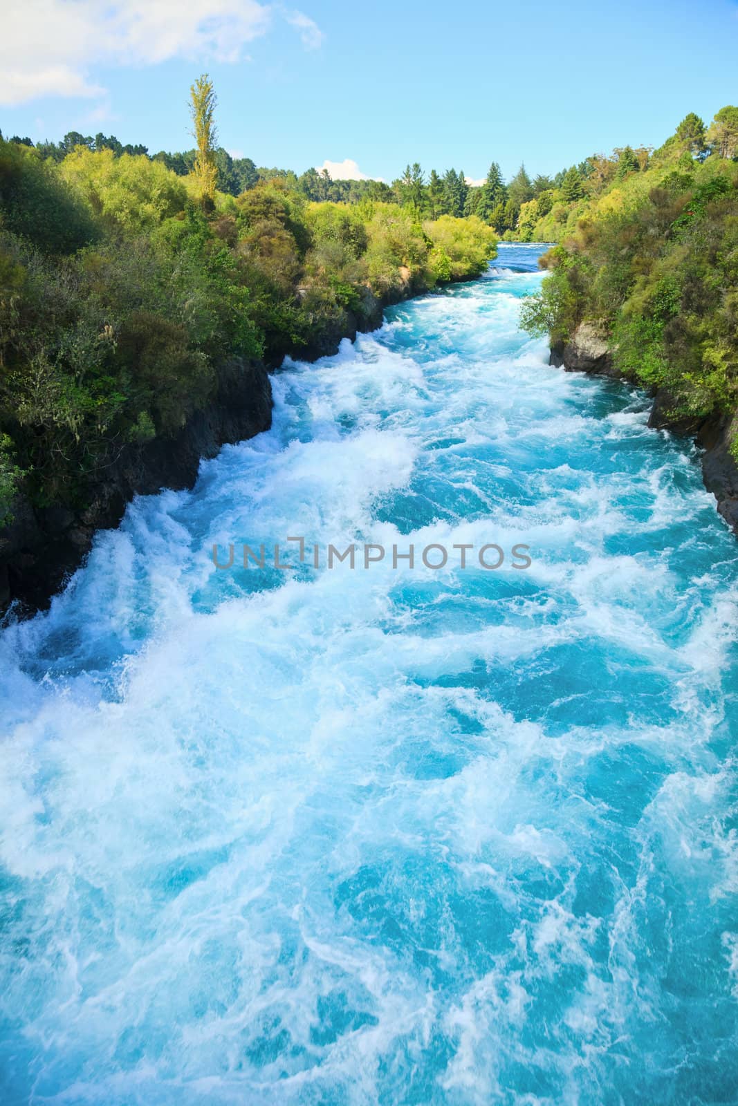Narrow canyon of Huka falls on the Waikato River, New Zealand
