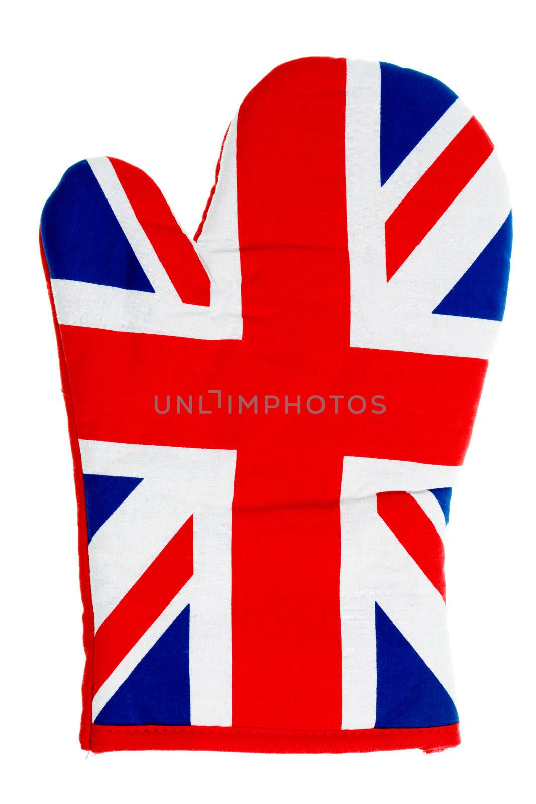 UK flag oven mitt on white background
