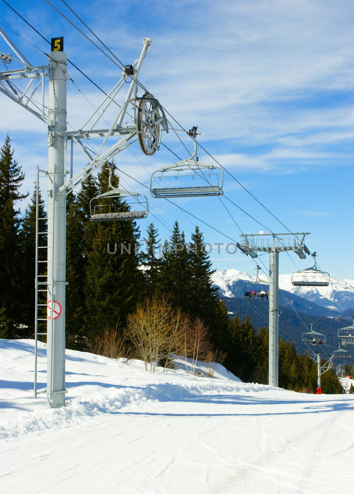 Chairlift intermediate towers at Alpine ski resort