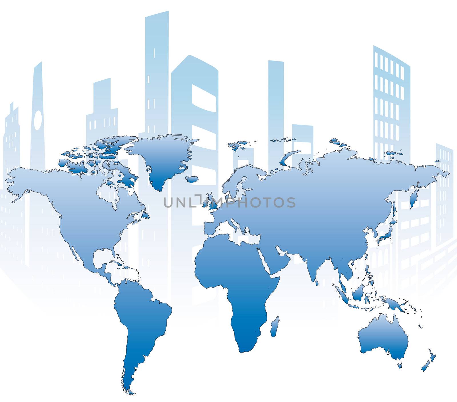 construction of buildings and buildings under construction on a world map