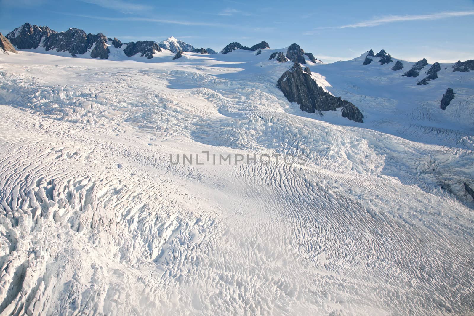 Aerial view of winter landscape at Mountain Cook National Park New Zealand from Helicopter