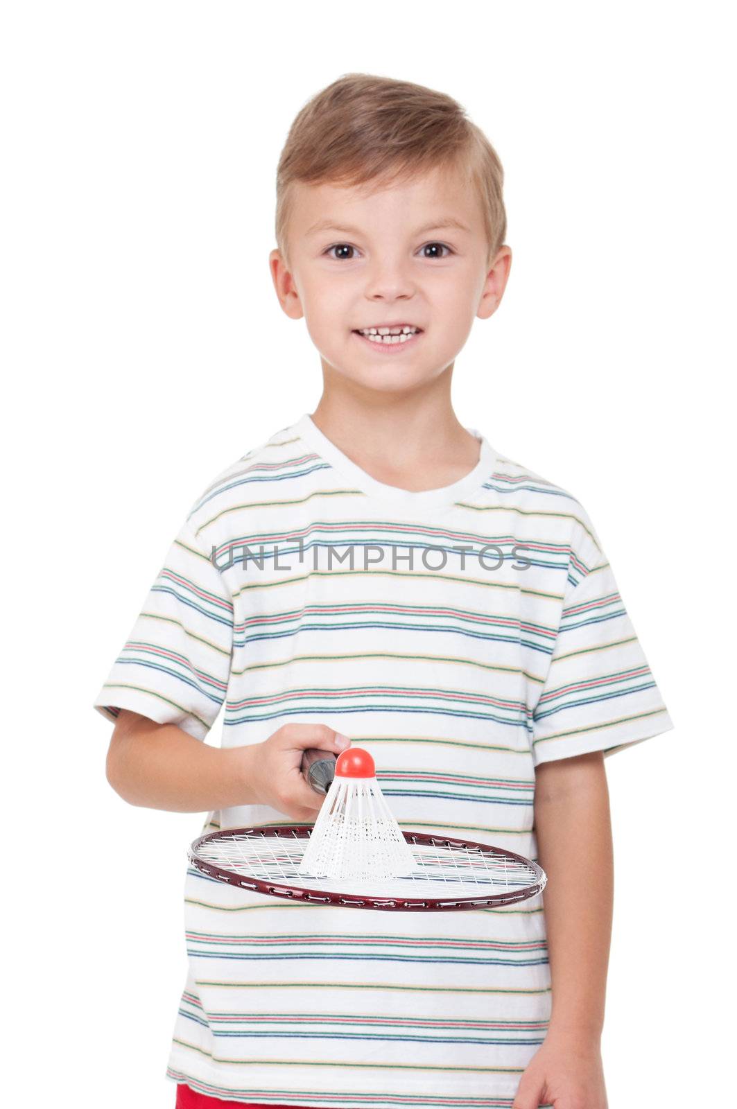 Boy with badminton racket by fotostok_pdv