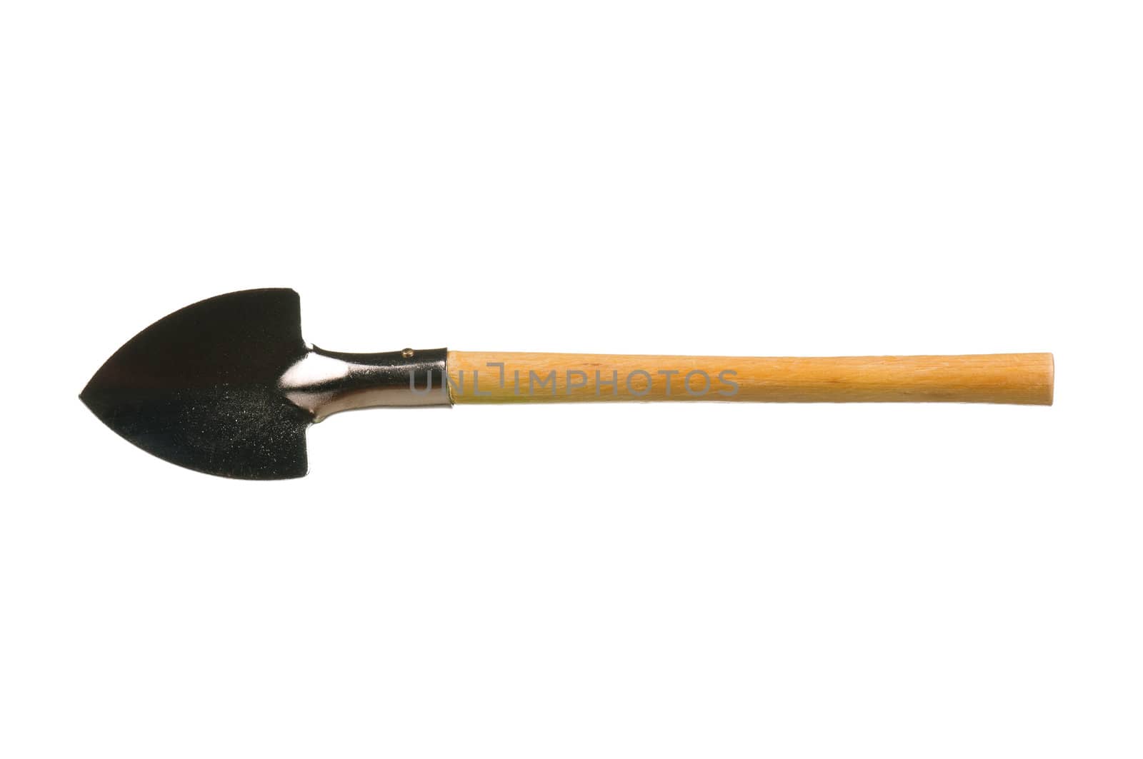 Garden spade with a wooden handle isolated over a white background