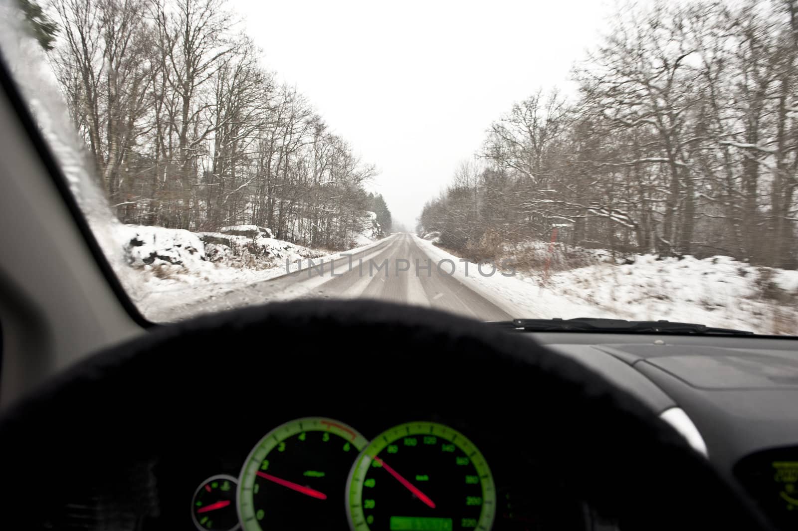 Driving a car in hazardous winter conditions