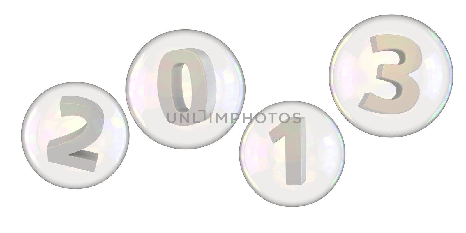 Digits 2013 into the soap bubbles isolated