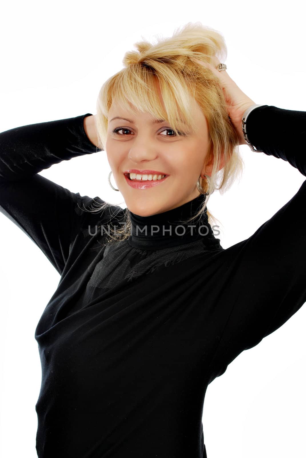 Blonde girl posing portrait studio shot