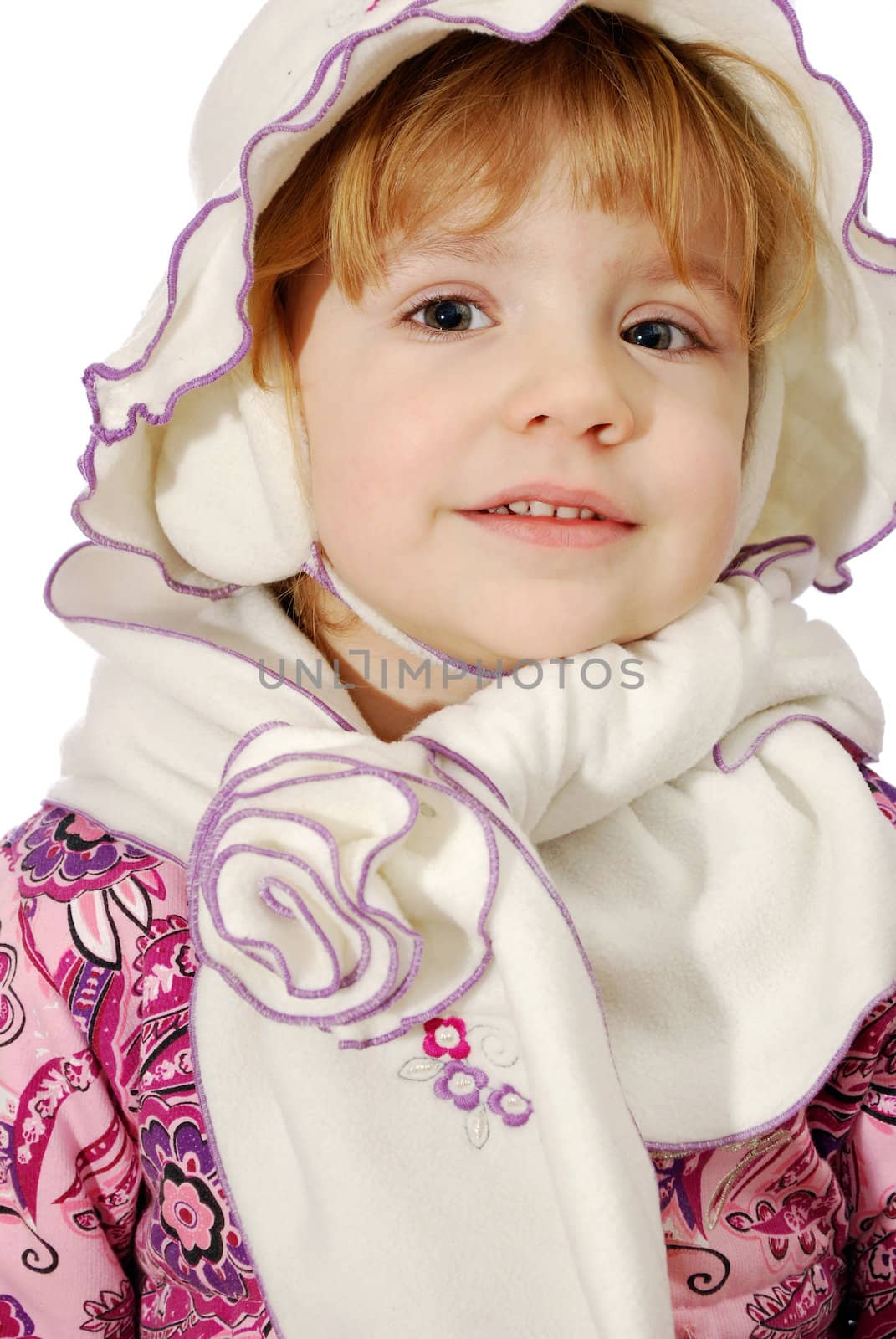 Little girl with hat and scarf portrait