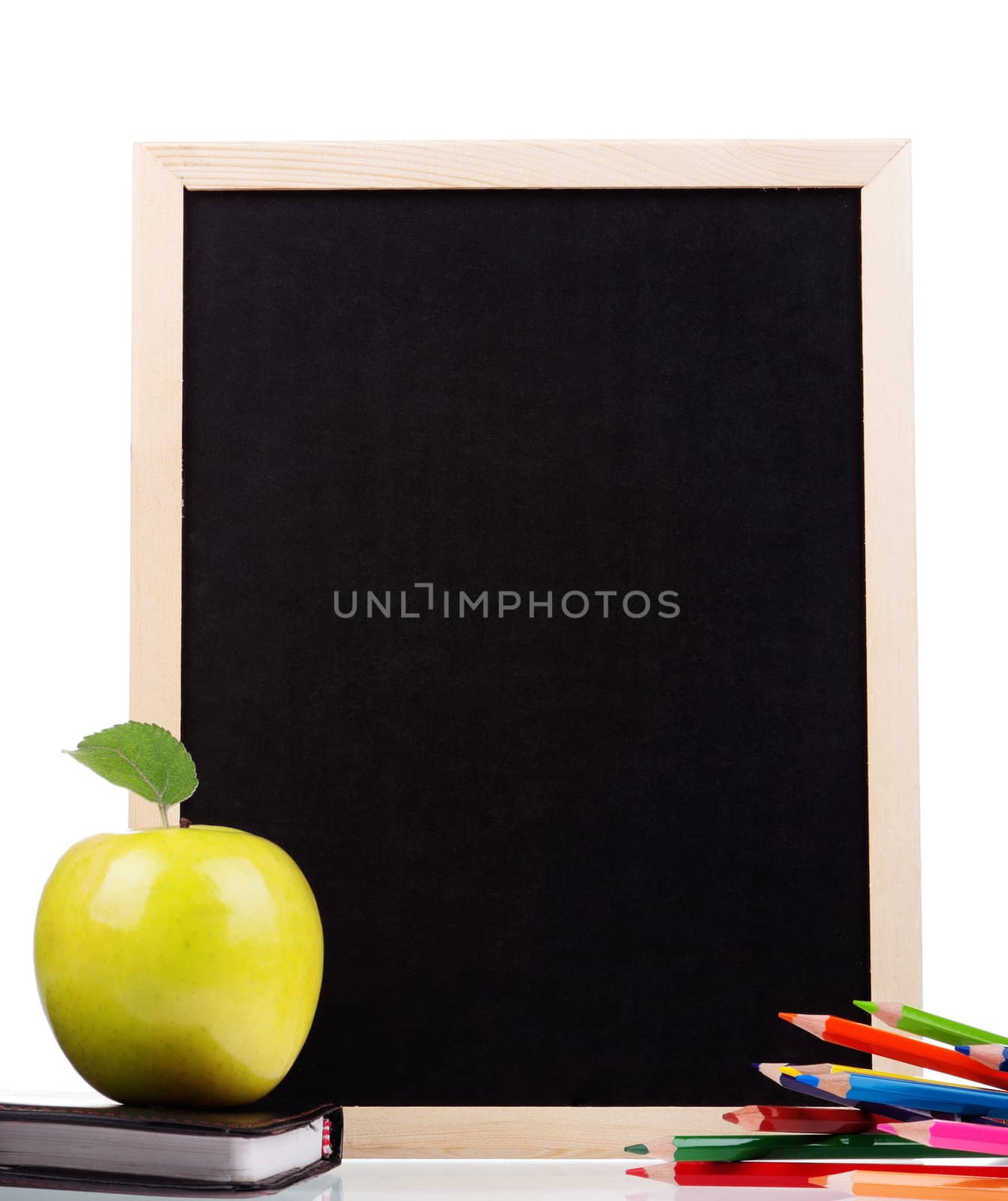 Small wooden blank blackboard isolated on white background