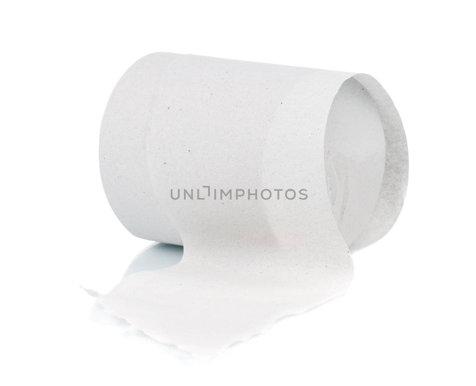 Single roll of toilet paper isolated on white background