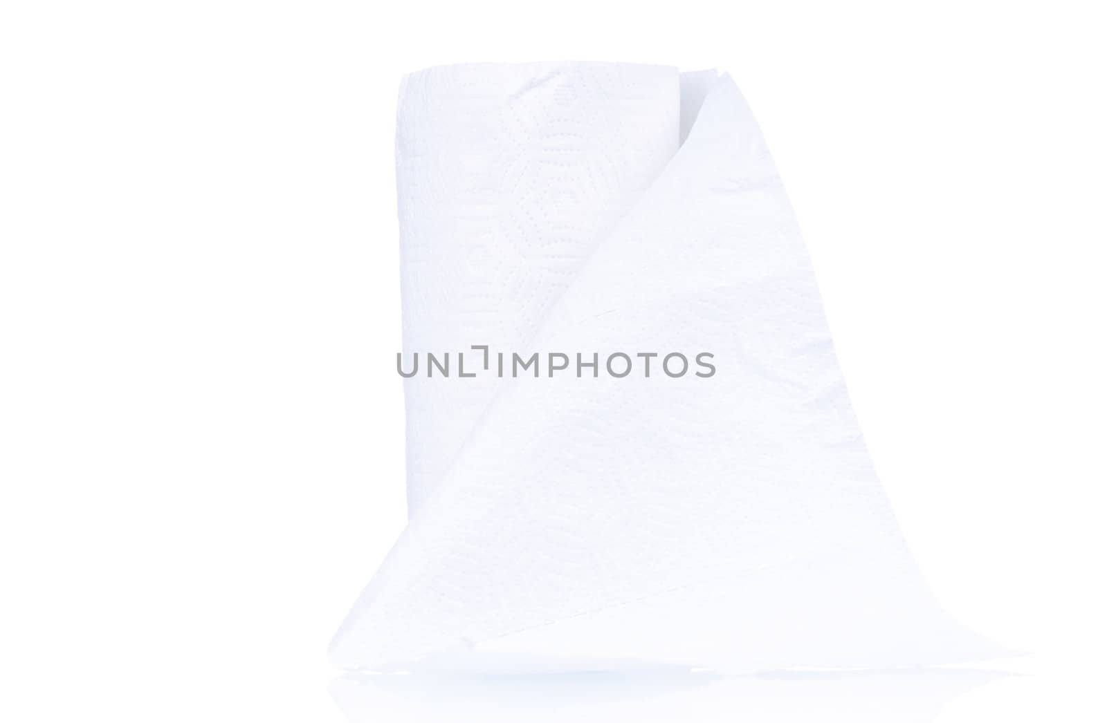 Single roll of toilet paper on white background