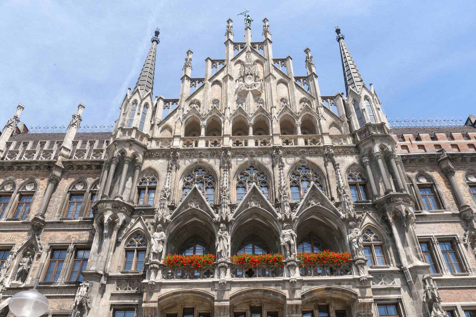 detailed  medieval wall of  New Town Hall (Neues Rathaus) in Munich, Germany