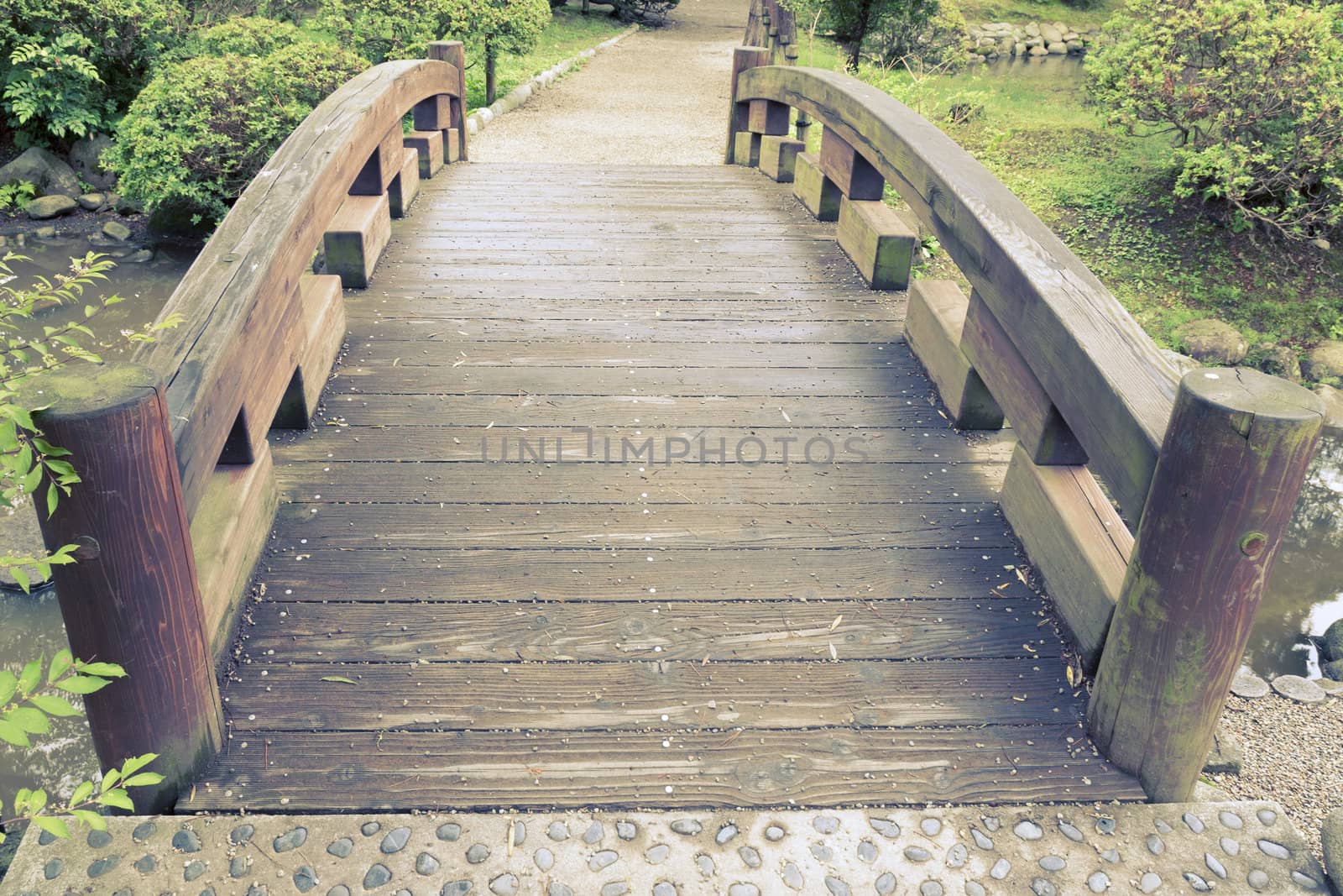 straight pathway through scenic wooden bridge