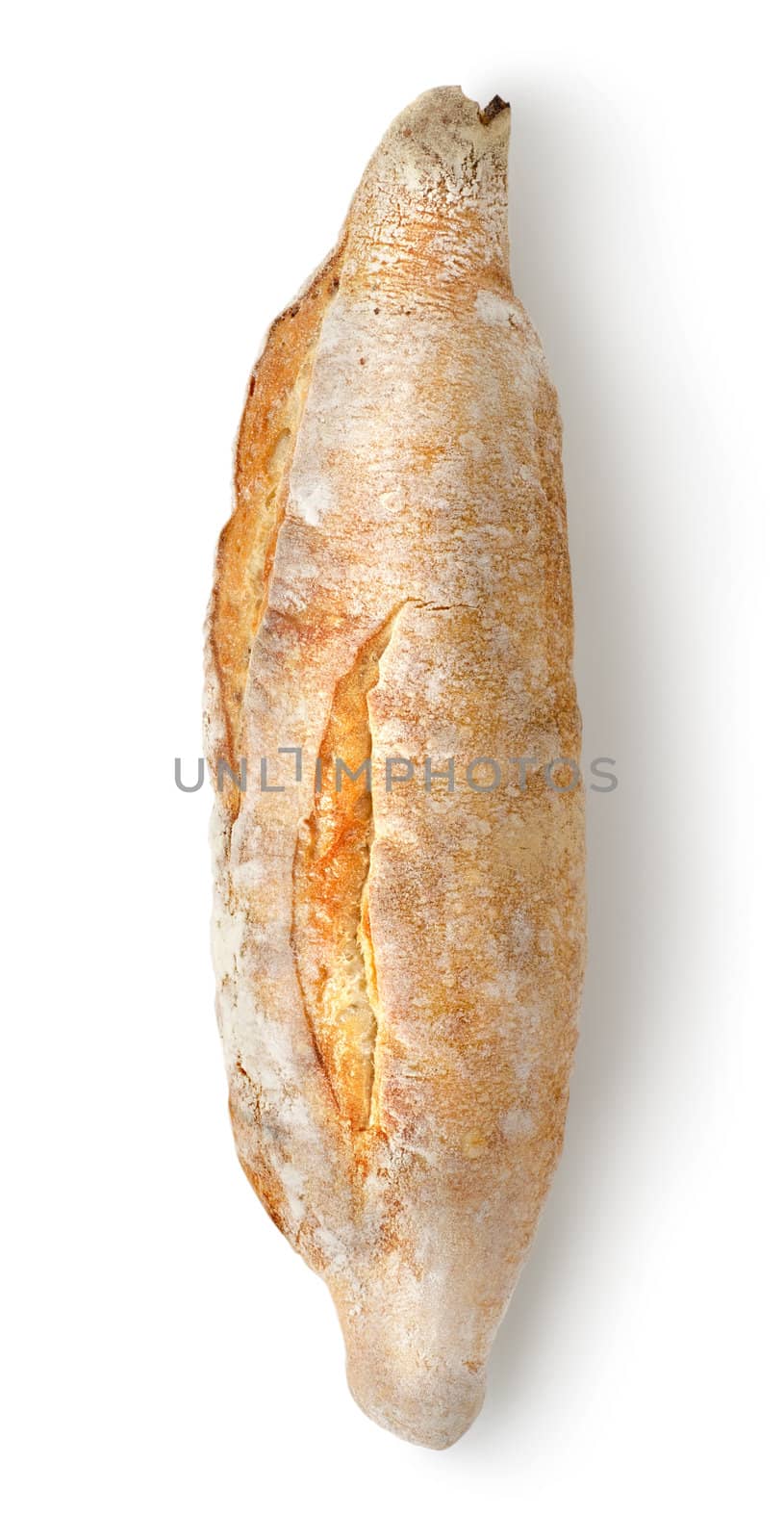 Fresh long loaf isolated on a white background