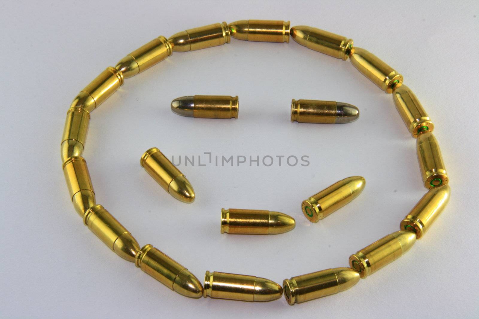 different bullets  on white isolated background 