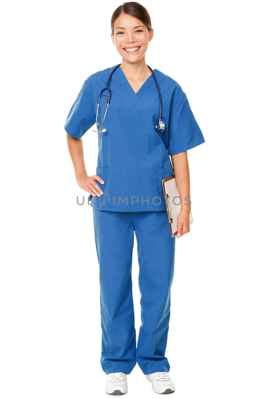 Young doctor in blue scrubs by Maridav