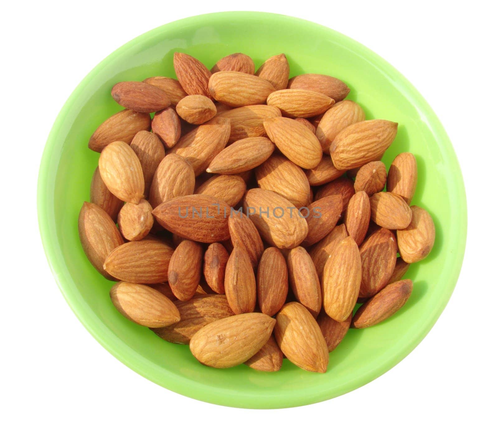 almonds in bowl isolated in white