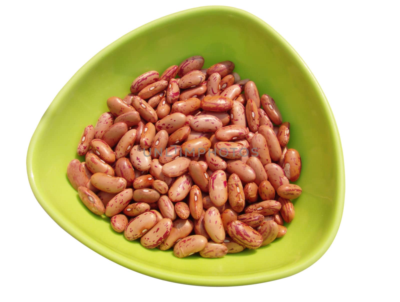 Red kidney beans in green bowl isolated on white