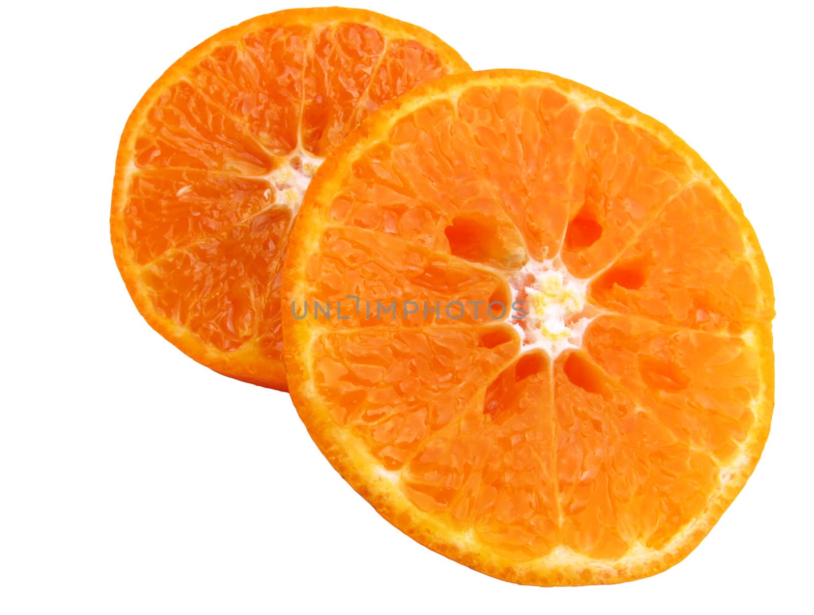 Image of sliced juicy orange isolated on white background