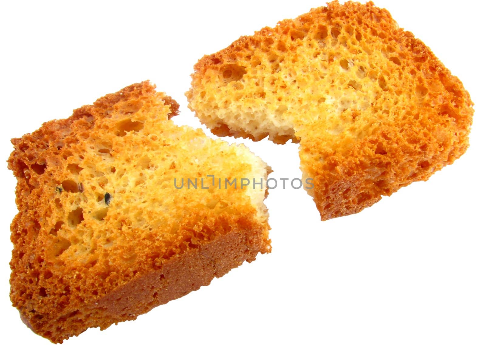 Pieces of toast isolated on white background