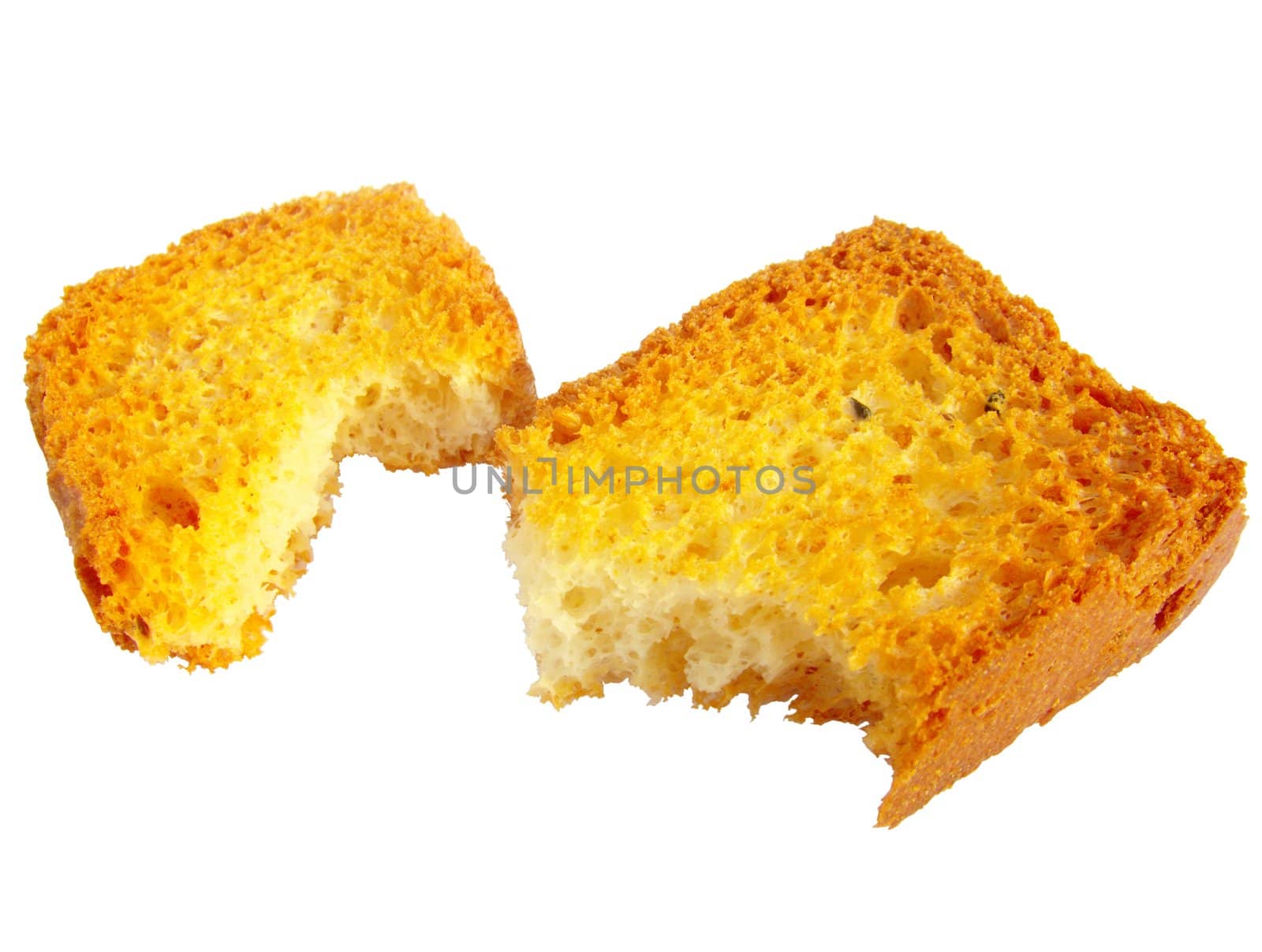Pieces of toast isolated on white background