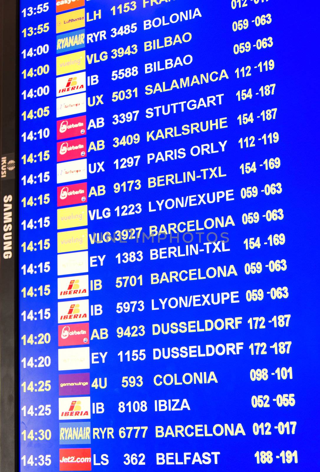 PALMA DE MALLORCA, SPAIN - JULY 18: Information panels at Palma de Mallorca Airport at Mallorca Spain on July 18, 2012 is the third largest airport in Spain, after Madrid's Barajas Airport and Barcelona Airport