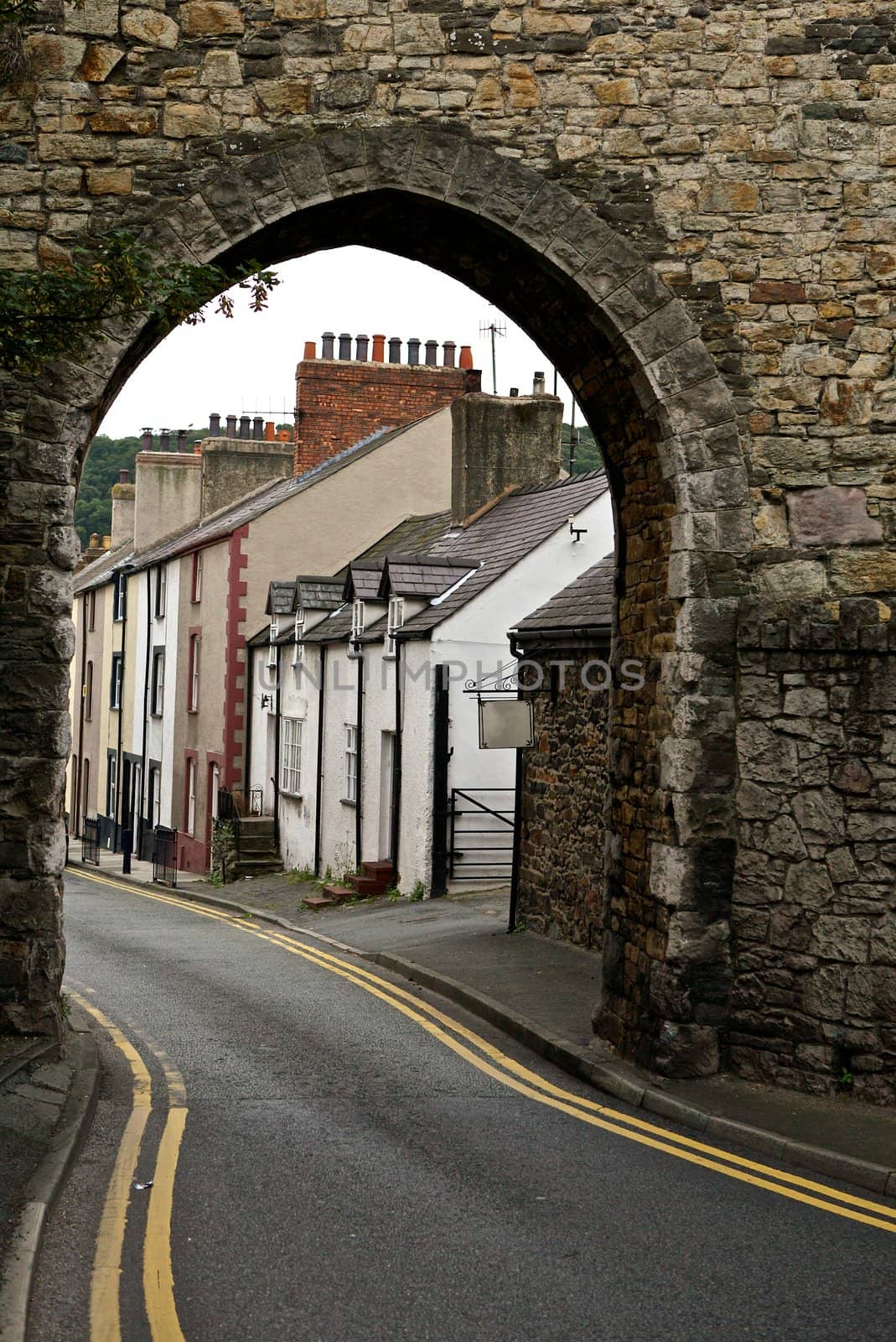 Homes in a row in Conway, Wales, England, United Kingdom