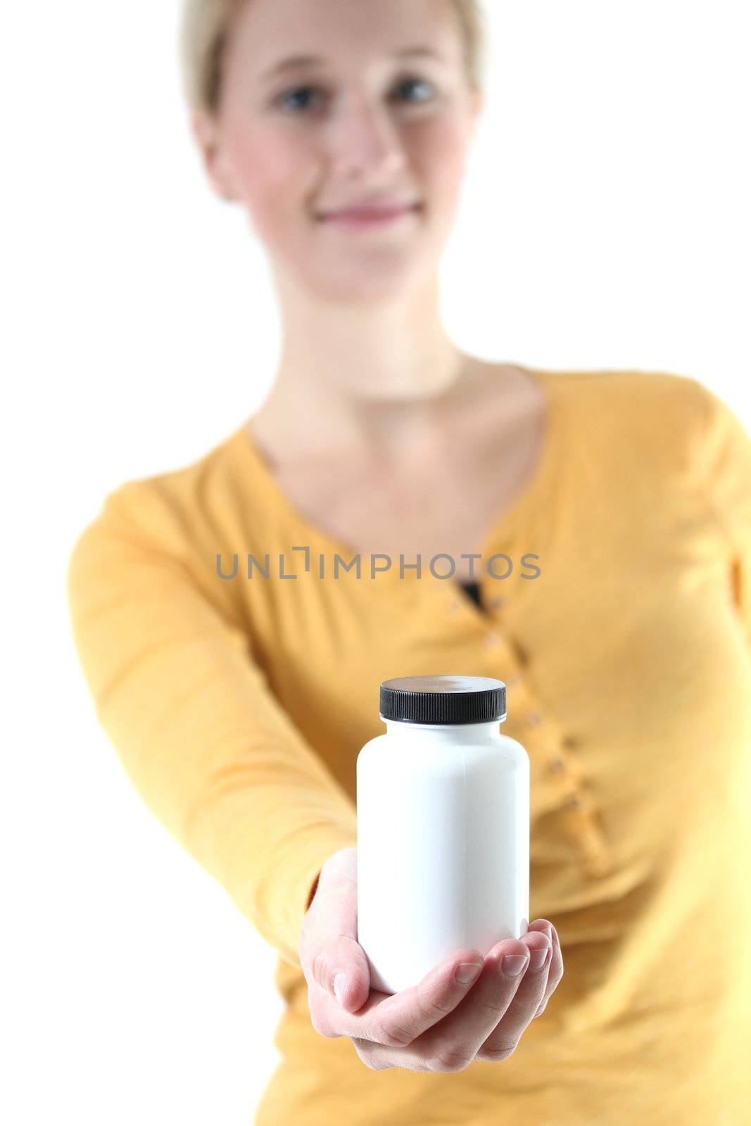 girl holding a plain bottle by Teka77