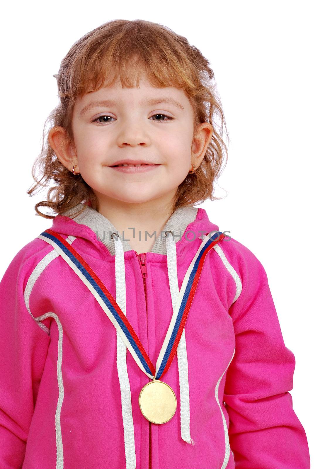 Little girl with golden medal winner studio shot