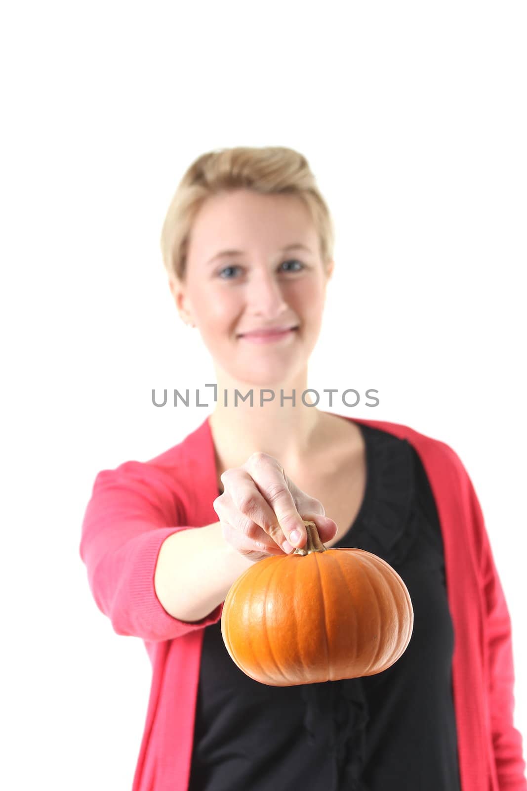 girl holding a pretty pumpkin by Teka77