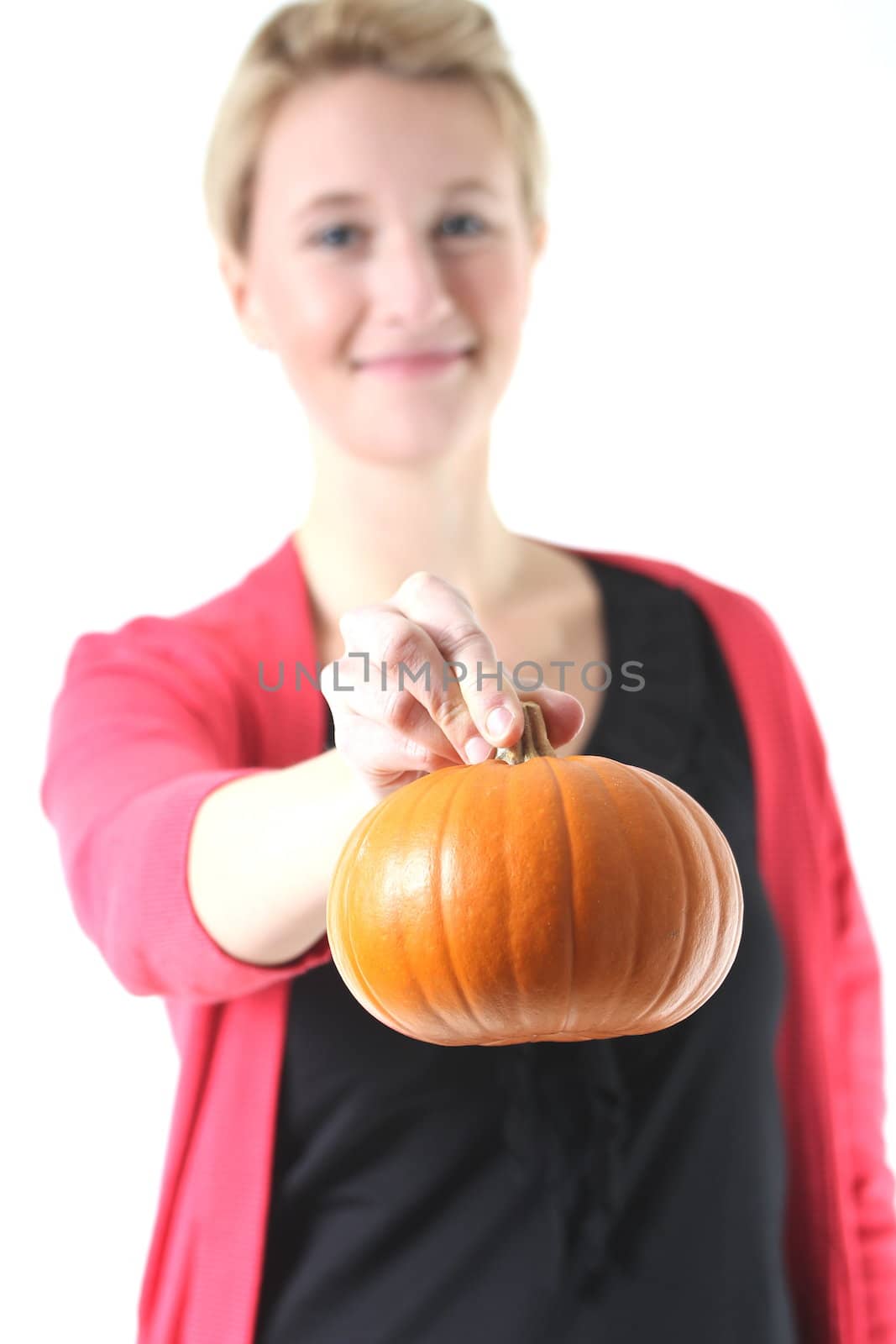 girl holding a pretty pumpkin by Teka77