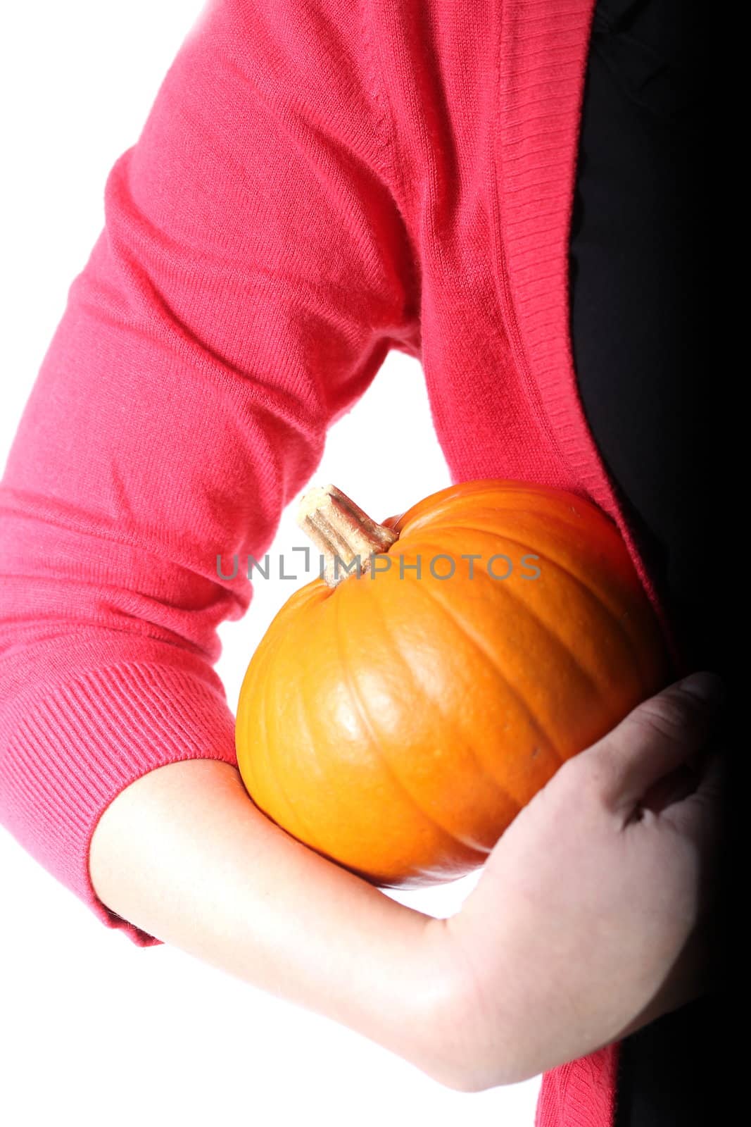 girl holding a pretty pumpkin by Teka77