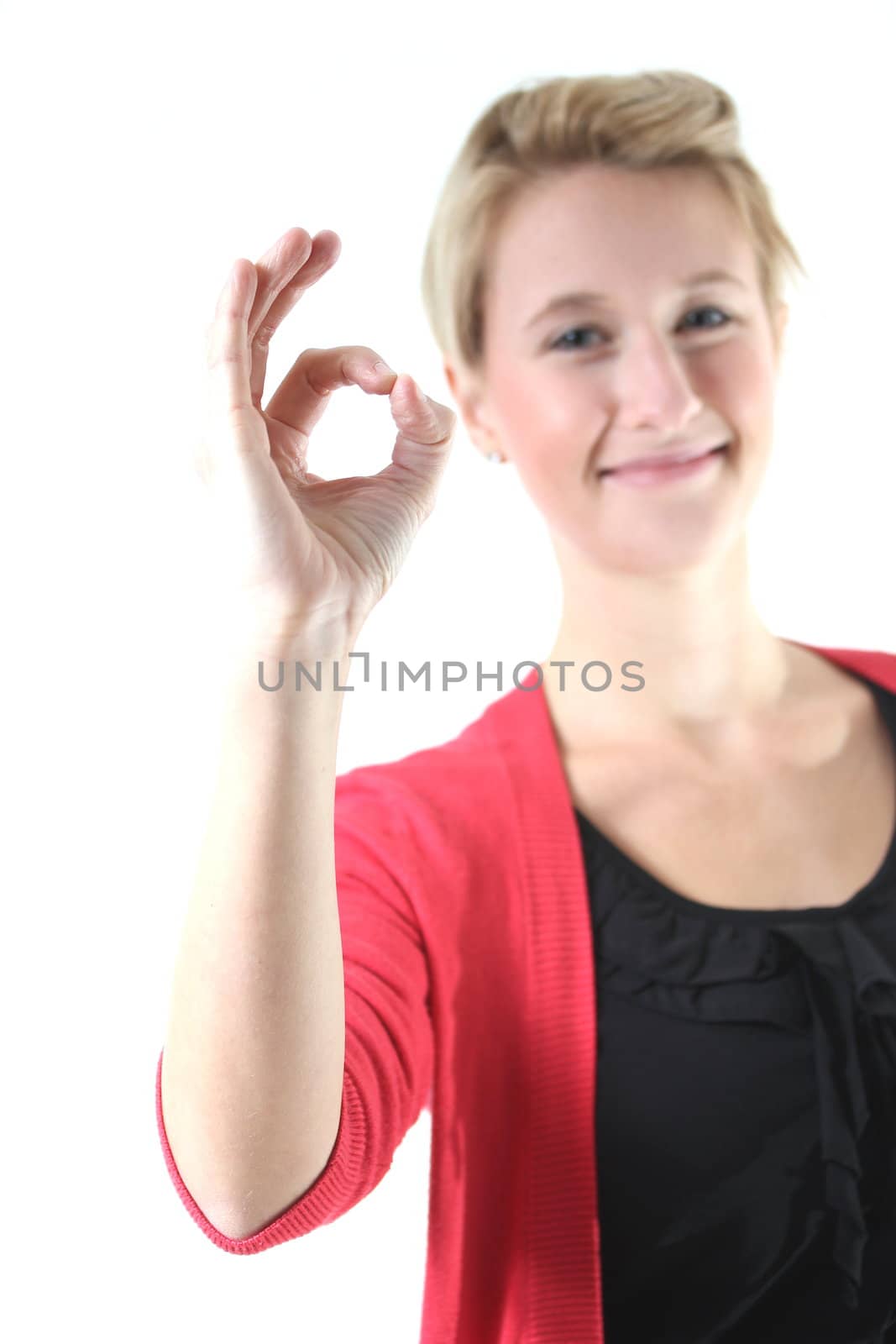 beautiful woman making okay sign