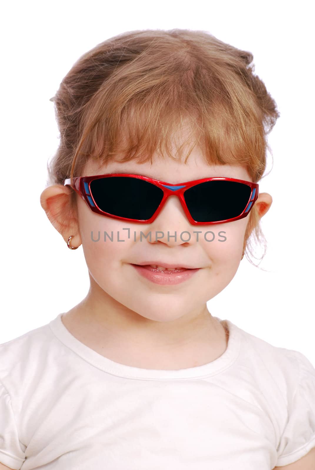 Little girl with sunglasses studio shot