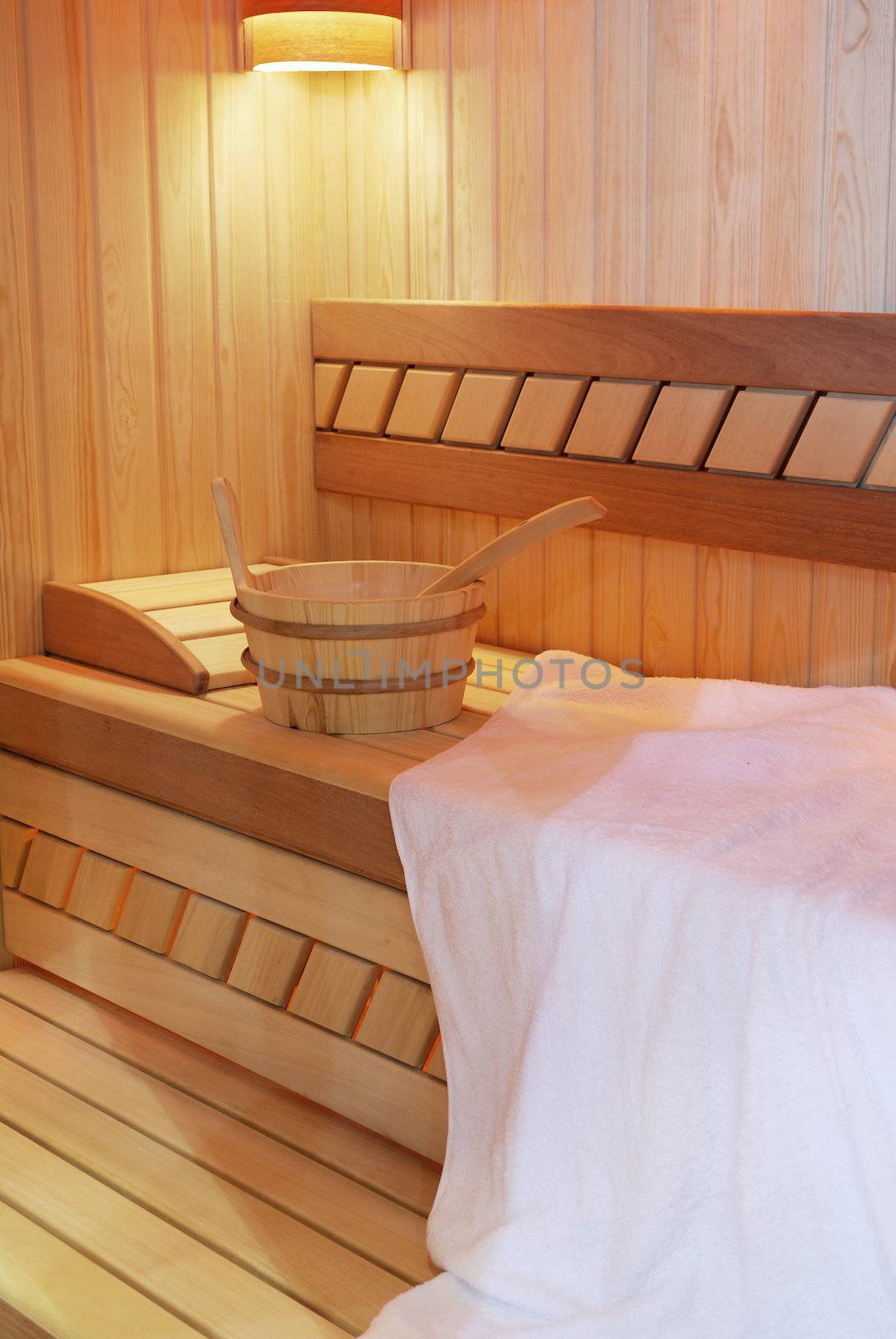 Spa sauna wooden cabin interior