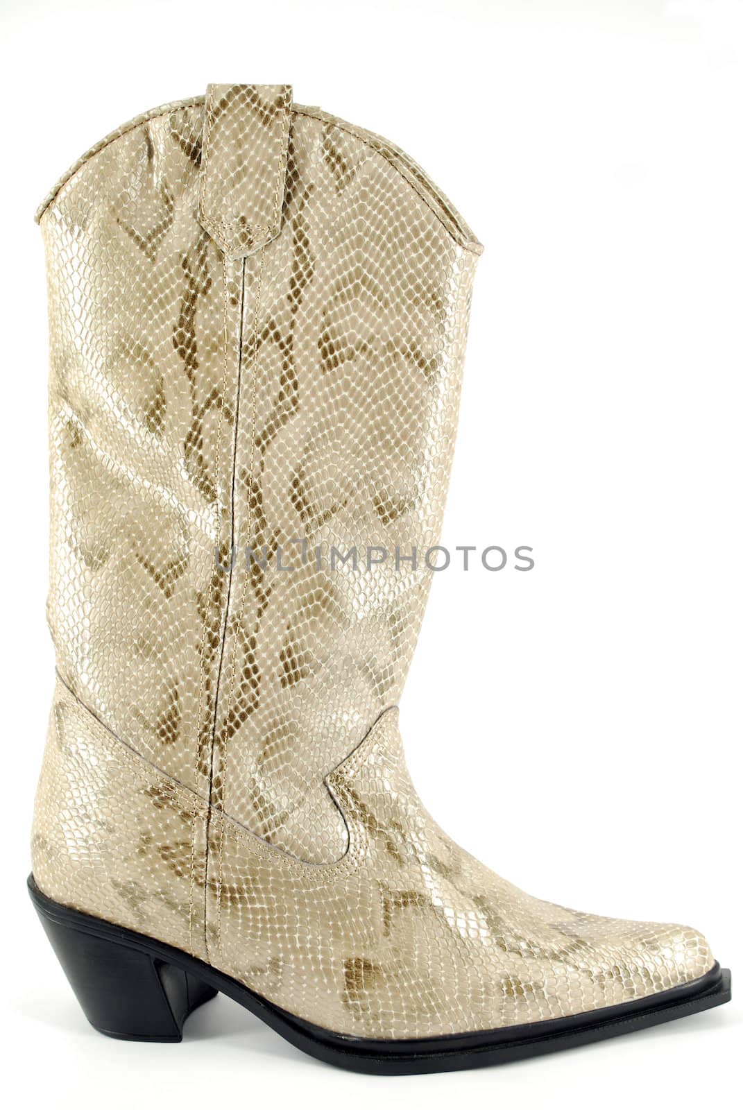 Woman white cowboy leather boot