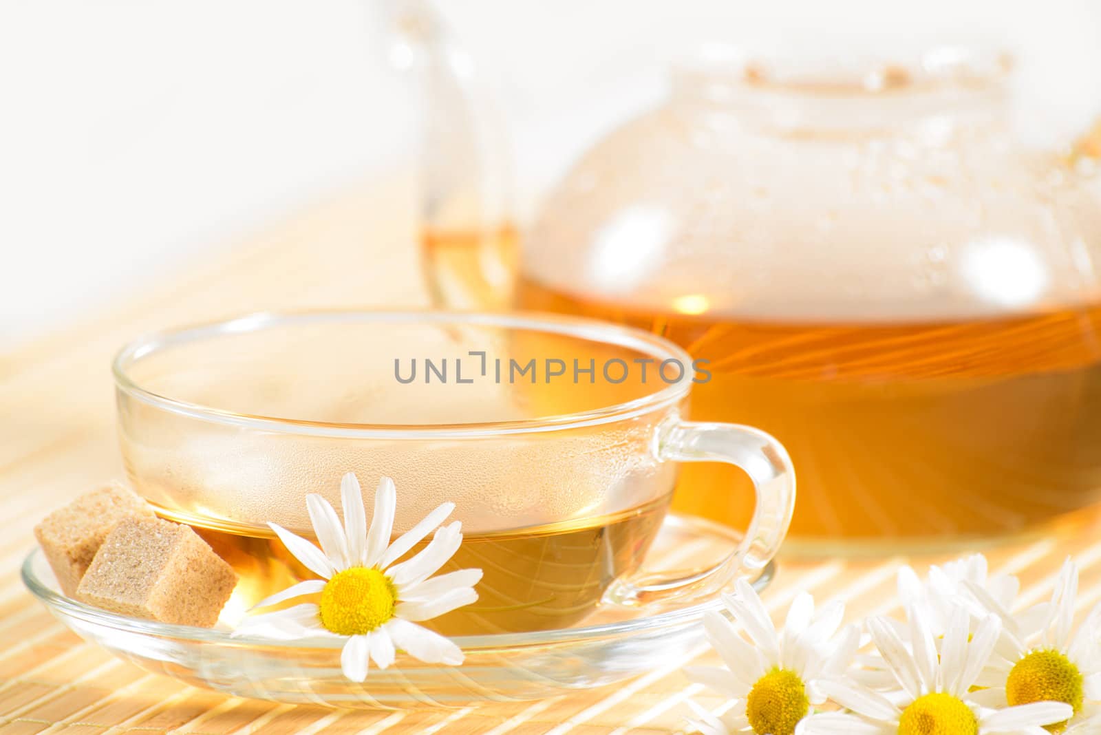teacup with herbal chamomile tea by adam121