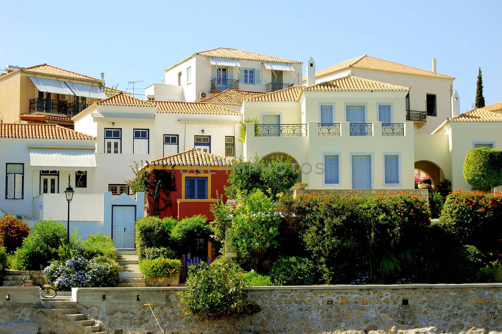 Houses with tiled roofs in Greece