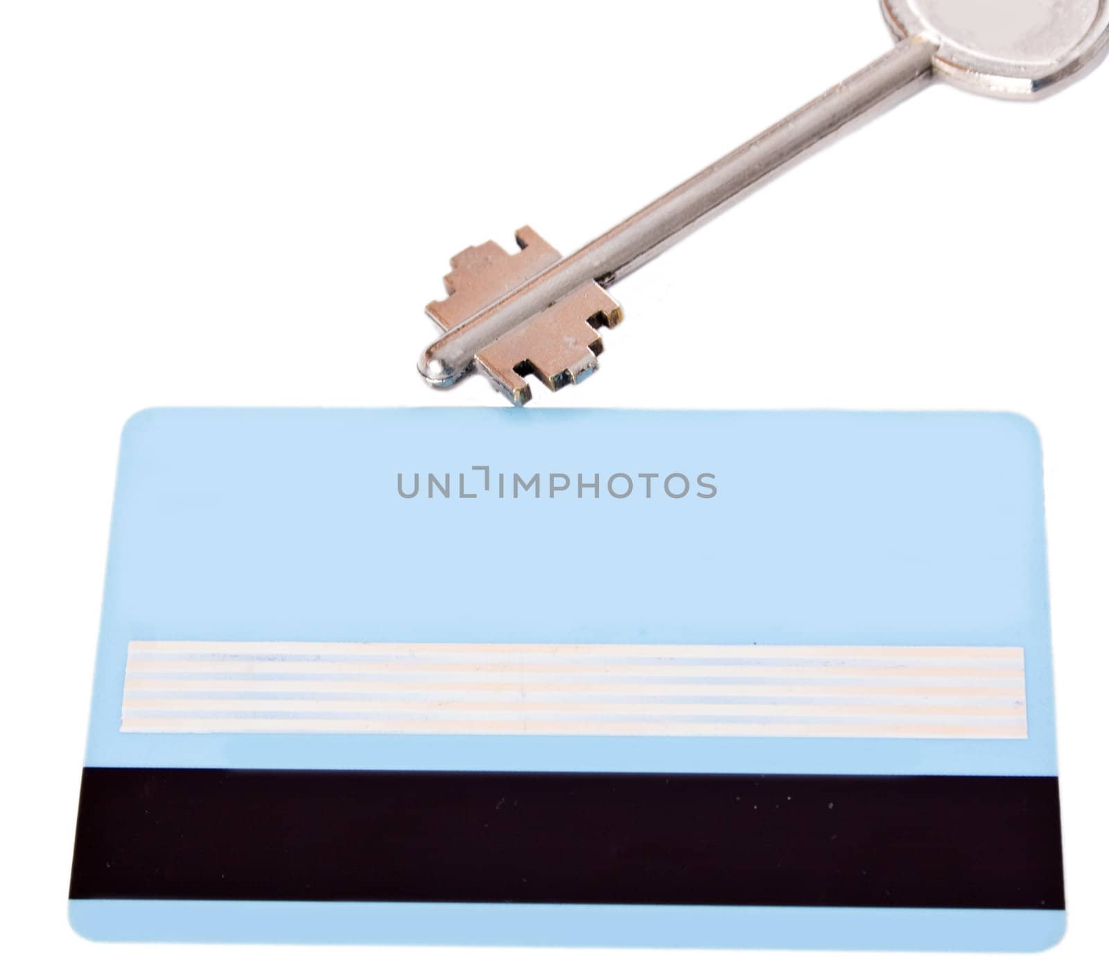 Bank card and key isolated on white background
