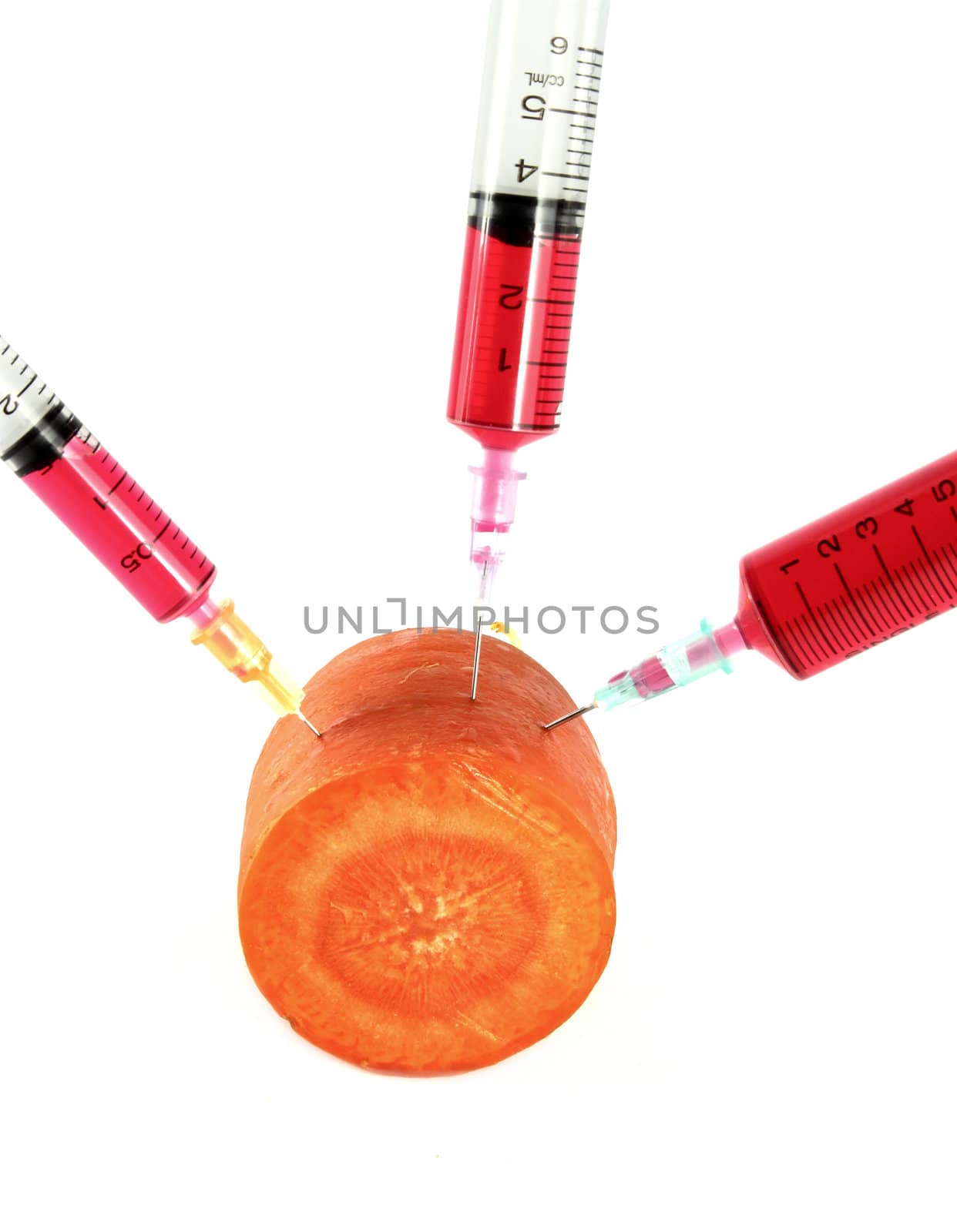 carrot with syringe injected isolated on white background by geargodz